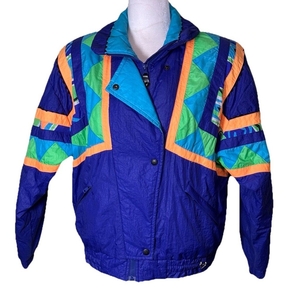 Obermeyer Women’s Vintage 90s Retro Colorblock Ski Jacket Purple Geometric Sz‎ 8
